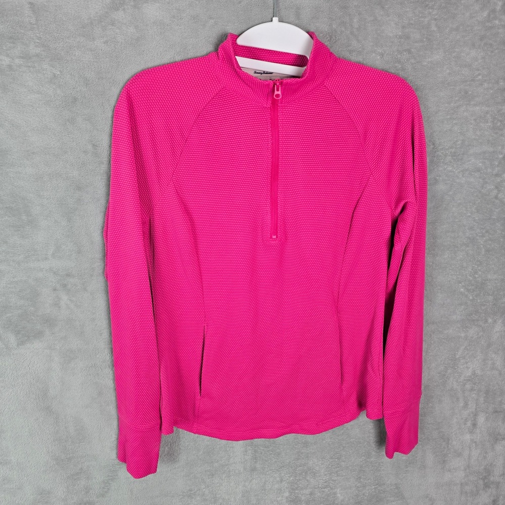 Tommy Bahama Golf & Tennis Pink Textured Quarter Zip Pullover Thumbhole‎ Small